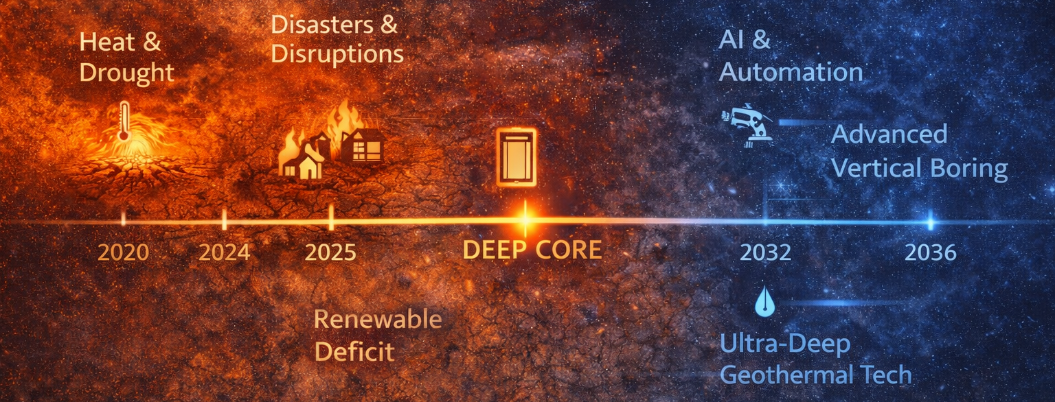 Conceptual Deep Core timeline showing infrastructure pressures and enabling technologies